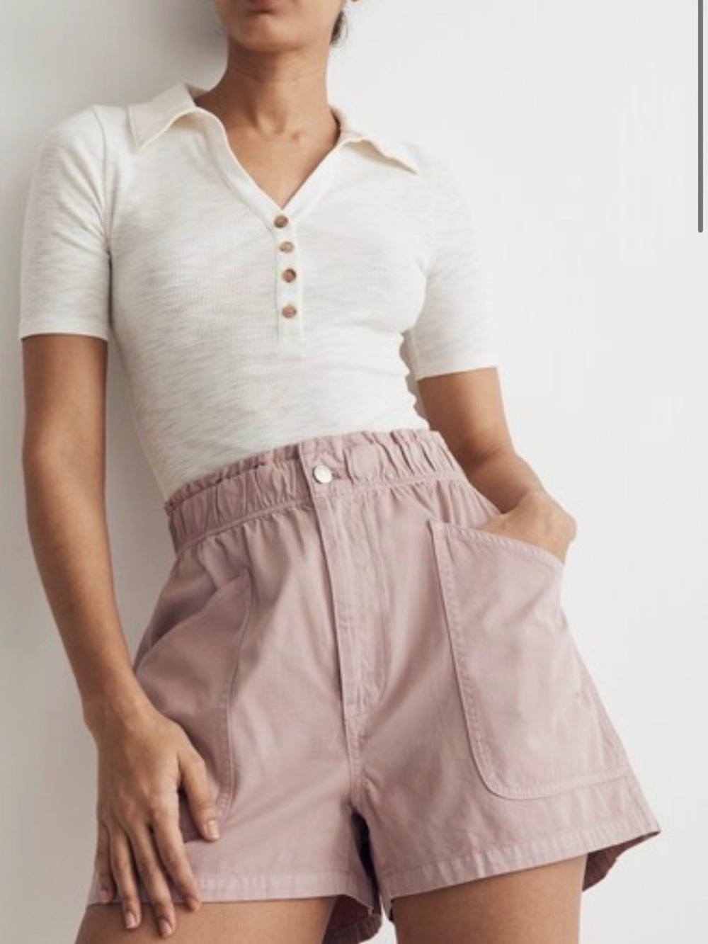 Madewell Denim Pull-On Paperbag Utility Shorts Light Pink Garment-Dyed Size 25